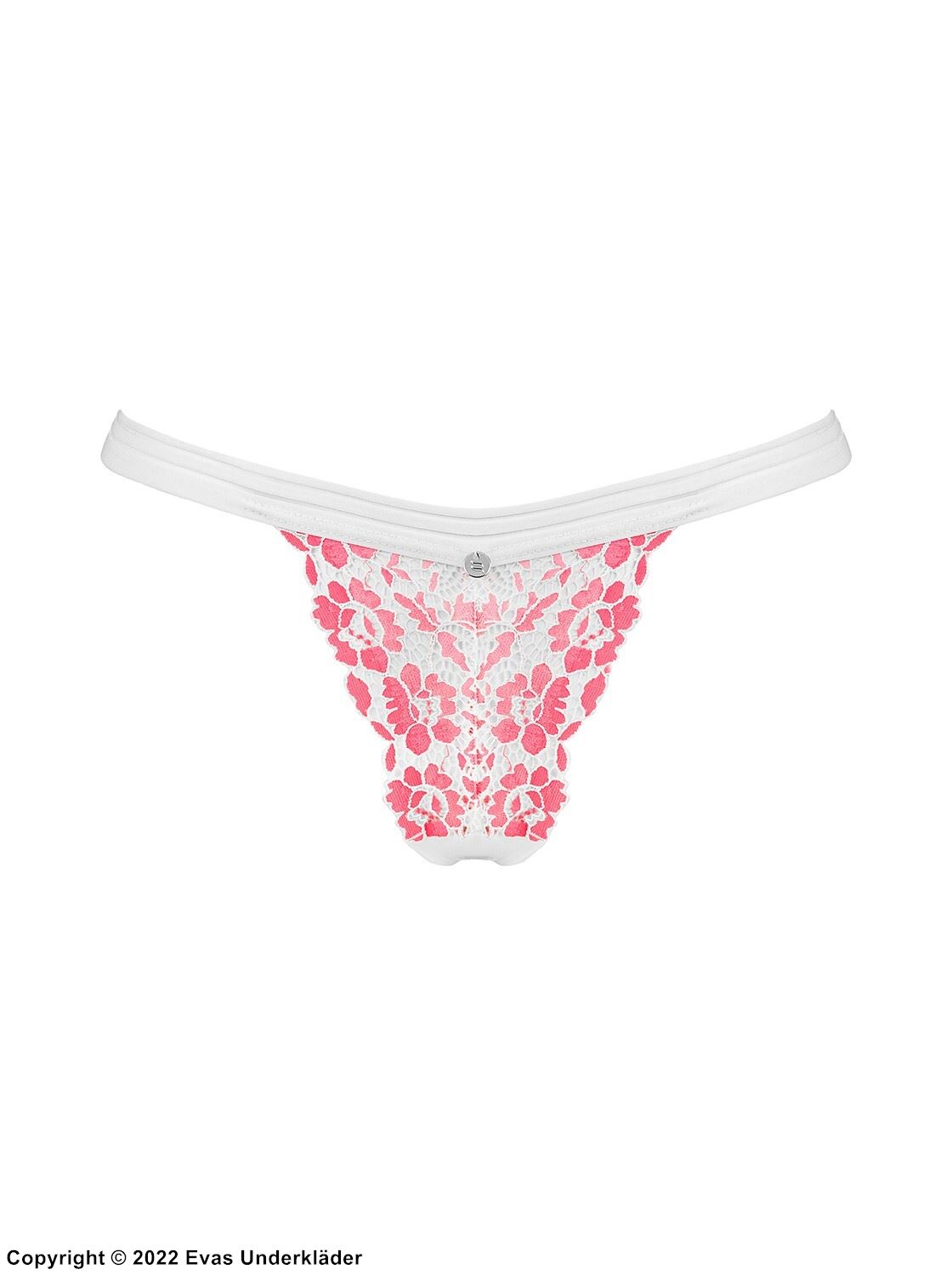 Romantic thong, openwork lace, flowers